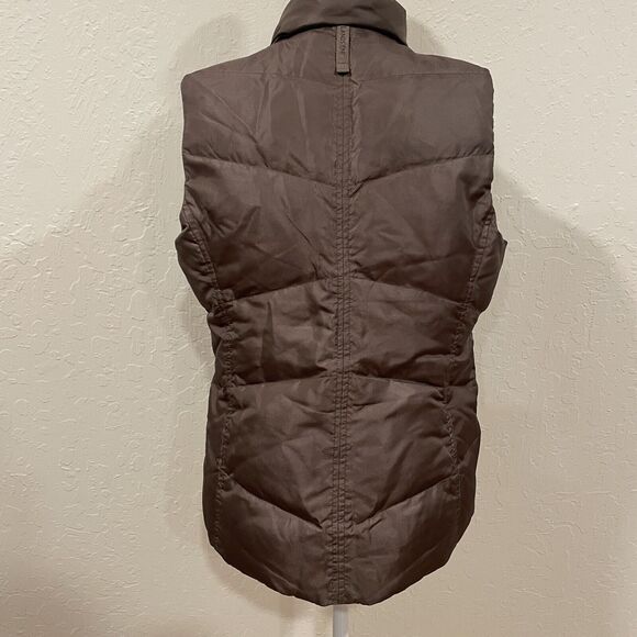 ~~ Lands End Down/Feathers Puffer Vest Sm Womens Zip Up Dark Brown Snap Pockets~ - Picture 3 of 16